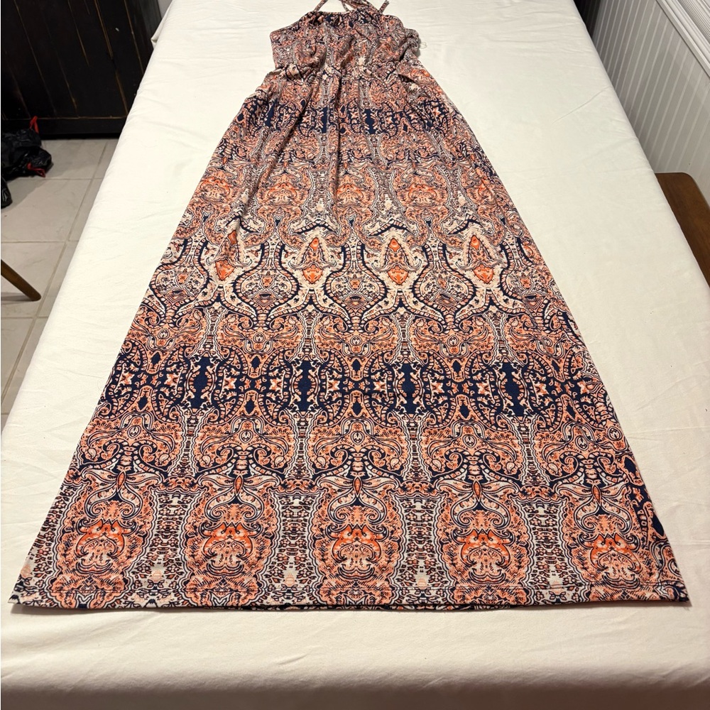 Maurices Orange and Blue Paisley Maxi Dress